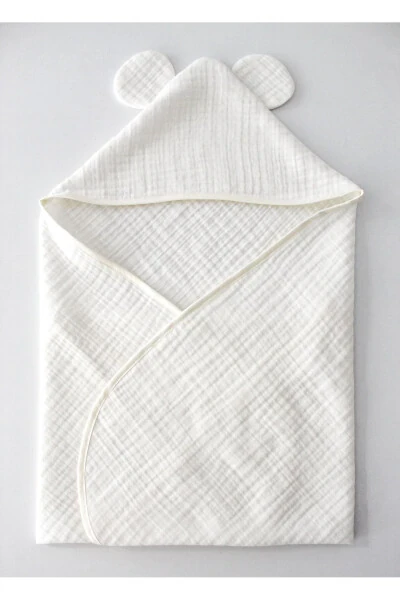 Экрю чақалоқ тўплами 100% пахта органик муслин халат / 8 қатламли ёқа - елка устига ўраладиган рўмол / никельсиз - O&G COLLECTION (1)