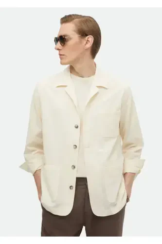 Экрю рангли Casual Fit тўқима пахта аралашман оверширт - 1