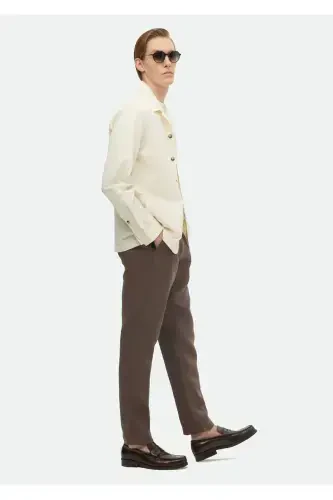 Экрю рангли Casual Fit тўқима пахта аралашман оверширт - RAMSEY (1)