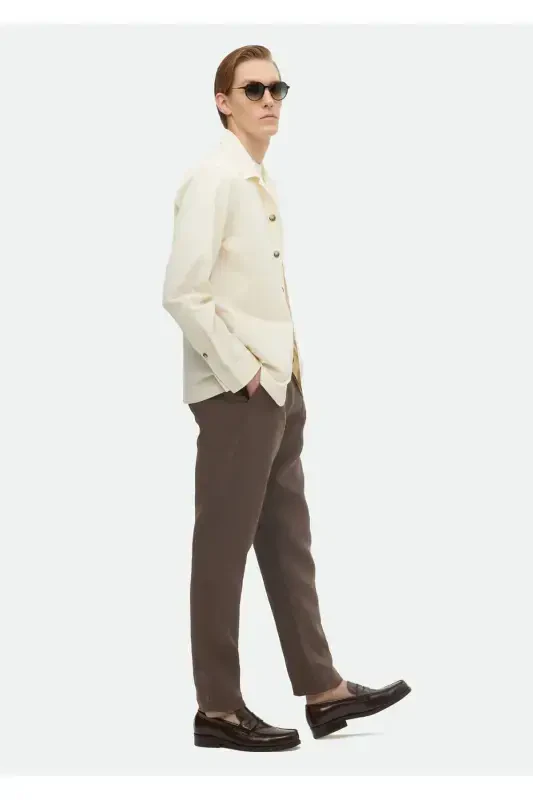 Экрю рангли Casual Fit тўқима пахта аралашман оверширт - 2