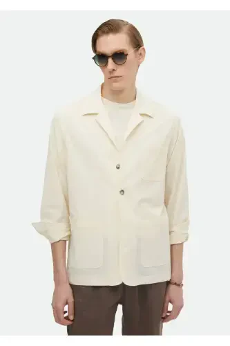 Экрю рангли Casual Fit тўқима пахта аралашман оверширт - 3