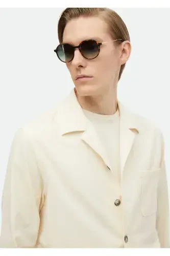 Экрю рангли Casual Fit тўқима пахта аралашман оверширт - 4