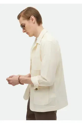 Экрю рангли Casual Fit тўқима пахта аралашман оверширт - 5