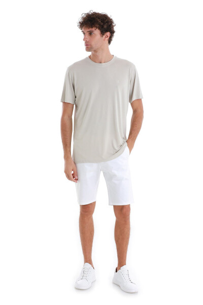 Экрю Regular Fit Однотонная Трикотажная Футболка с Круглым Вырезом-Экрю - HATEMOĞLU (1)