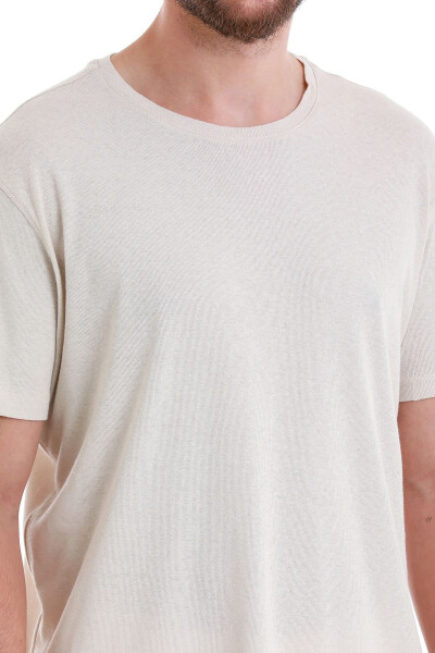 Экрю Regular Fit Прямая Велосипедная Горловина Льняная Футболка-Эк - 5