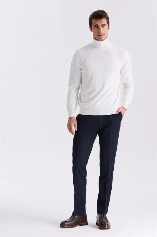 Экрю Slim Fit Полностью Водолазка Трикотажный Свитер - 2