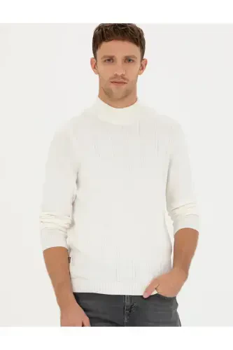 Экрю Slim Fit Полуводолазка Трикотажный Свитер 50281851-VR019 - 5