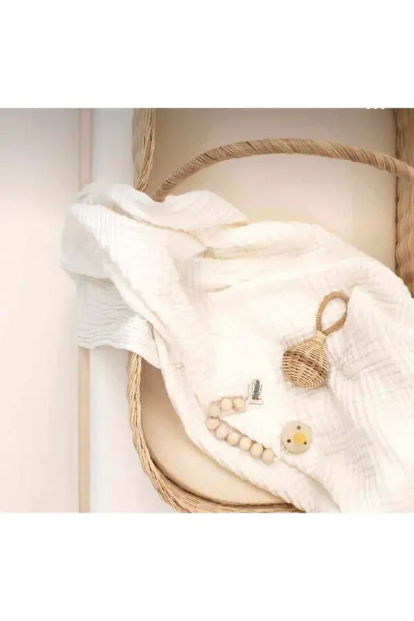 Ekru 4 Katlı Çok Amaçlı Müslin Örtü Battaniye-Beyaz - 3