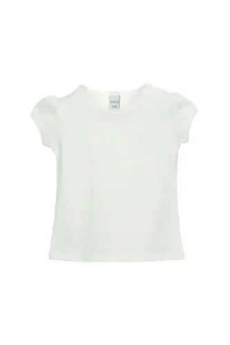 Ekru Basic Kız Bebek Çıtçıtlı Sıfır Yaka Karpuz Kol Tişört-GARDENIA ECRU 