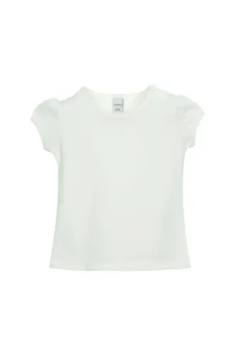 Ekru Basic Kız Bebek Çıtçıtlı Sıfır Yaka Karpuz Kol Tişört-GARDENIA ECRU - LOVETTI (1)