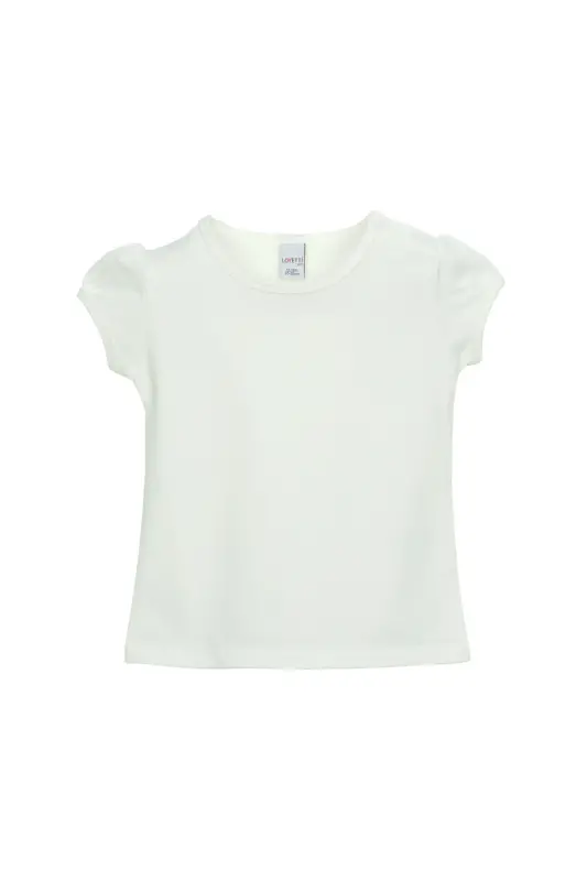 Ekru Basic Kız Bebek Çıtçıtlı Sıfır Yaka Karpuz Kol Tişört-GARDENIA ECRU - LOVETTI
