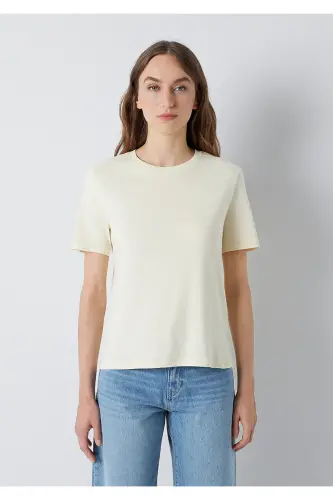Ekru Basic Tişört Semi Slim Fit / Yarı Dar Kesim 1612916-70069 - Ekru - 3