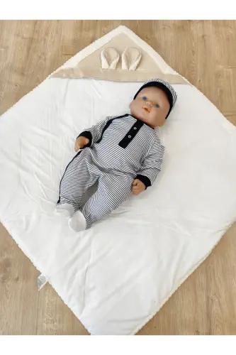 Kız Erkek Bebek Battaniyesi Kışlık %100 Pamuklu Dış Kundak Yenidoğan Hastane Çıkışı Örtü-EKRU - 6