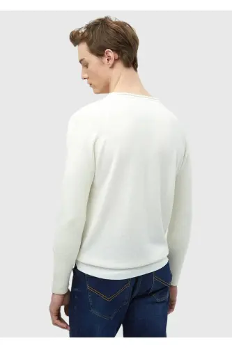 Ekru Bısıklet Yaka Jakarlı Yun Aralash Trıko - 5