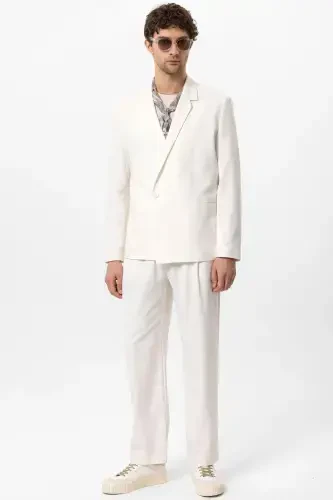 Ekru bitta tugmali krossover yopiladigan erkaklar blazeri - Ekru - 3