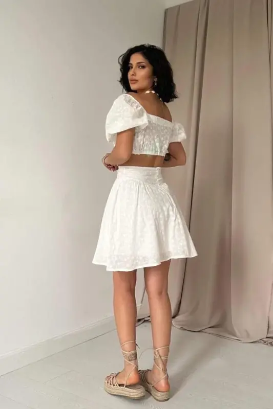 Ekru Brode Crop Va Mini Yubka To'plami - 3