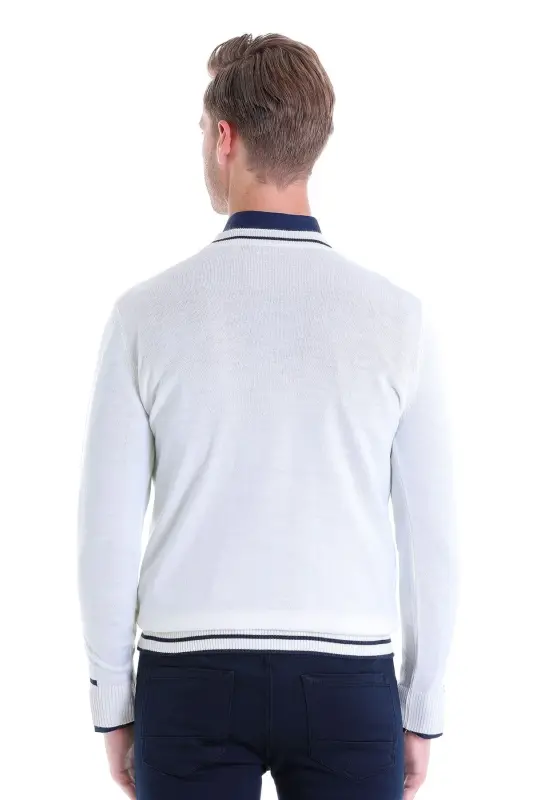 Ekru Comfort Fit Naqshli Yumaloq Yoqa Jun Jemper - Ekru - 6