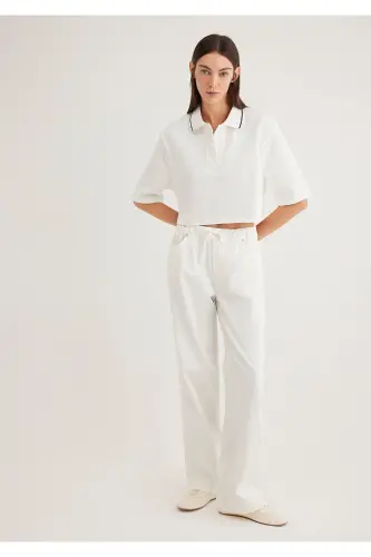 Ekru Crop Polo Tişört Crop / Kısa Kesim 1613000-70057 - Ekru-70057 - 3