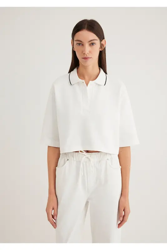 Ekru Crop Polo Tişört Crop / Kısa Kesim 1613000-70057 - Ekru-70057 - 4