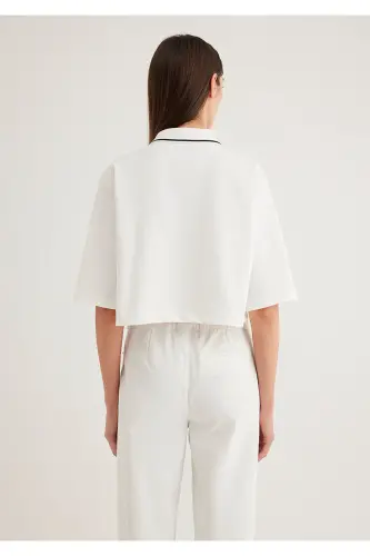Ekru Crop Polo Tişört Crop / Kısa Kesim 1613000-70057 - Ekru-70057 - 5