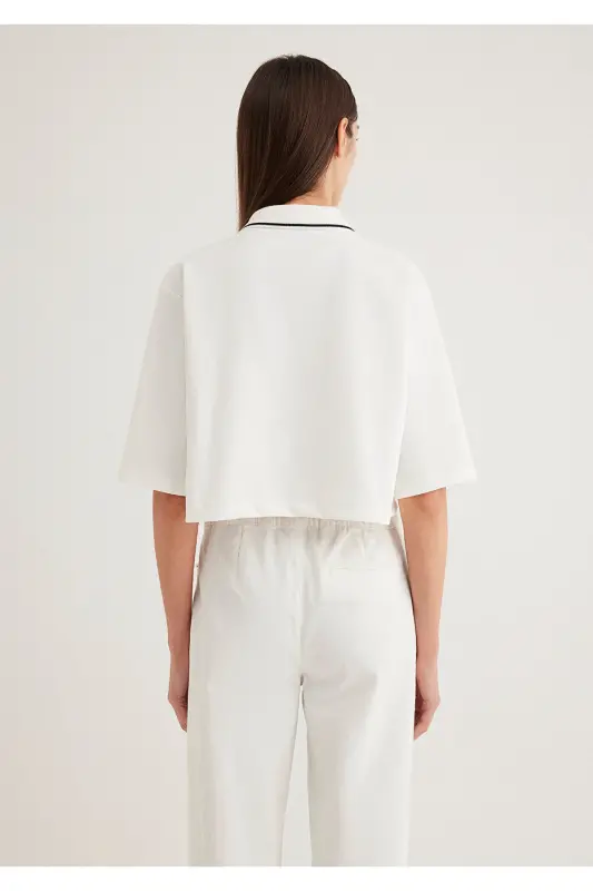 Ekru Crop Polo Tişört Crop / Kısa Kesim 1613000-70057 - Ekru-70057 - 5