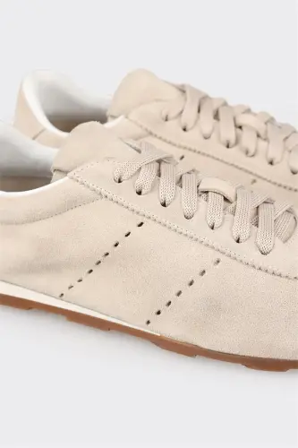 Ekru Deri Kadın Spor Ayakkabı - Ekru - 5
