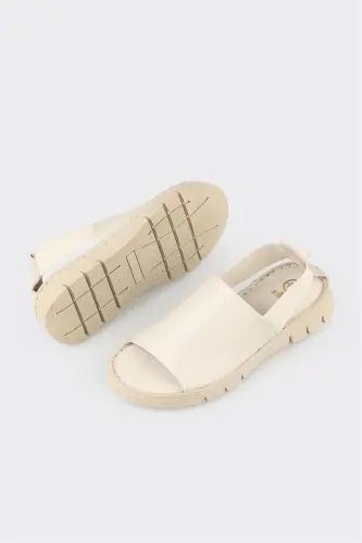 Ekru Deri Kadın Spor Sandalet - Ekru - 8