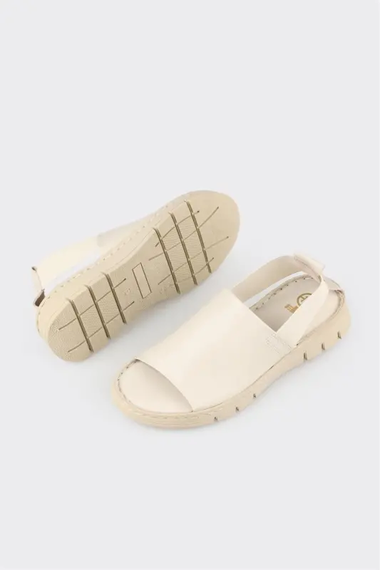 Ekru Deri Kadın Spor Sandalet - Ekru - 8