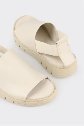 Ekru Deri Kadın Spor Sandalet - Ekru - 10