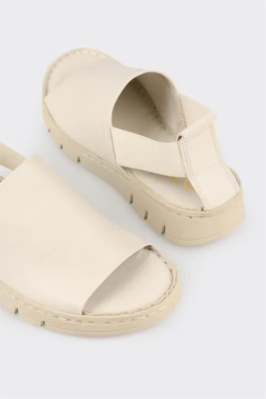 Ekru Deri Kadın Spor Sandalet - Ekru - 10