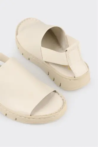 Ekru Deri Kadın Spor Sandalet - Ekru - 4