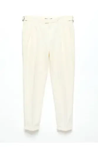 Ekru Düz Dokuma Carrot Fit Casual Pamuk Karışımlı Pantolon - 6