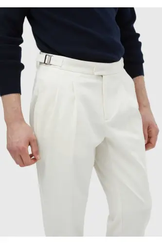 Ekru Düz Dokuma Carrot Fit Casual Pamuk Karışımlı Pantolon - Standart - 4