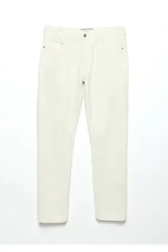 Ekru Düz Dokuma Slim Fit Casual Pamuk Karışımlı Pantolon - 6