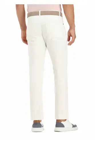 Ekru Düz Dokuma Slim Fit Casual Pamuk Karışımlı Pantolon - 7
