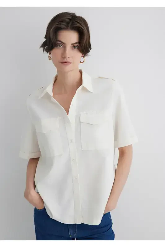 Ekru Gömlek Loose Fit / Bol Rahat Kesim 1211266-70057 - MAVI