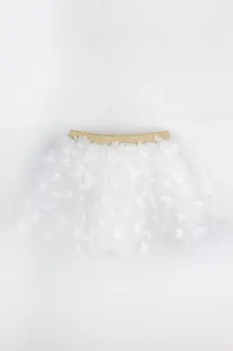 Ekru Kelebek Aplikeli Kız Çocuk Tül Etek - Pauline-Ekru - 1