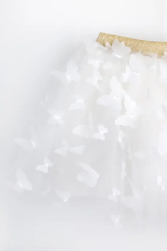 Ekru Kelebek Aplikeli Kız Çocuk Tül Etek - Pauline-Ekru - 2