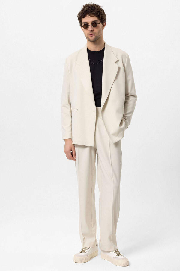 Ekru Kruvaze Kapama Fleto Cepli Erkek Blazer Ceket-Ekru - 11