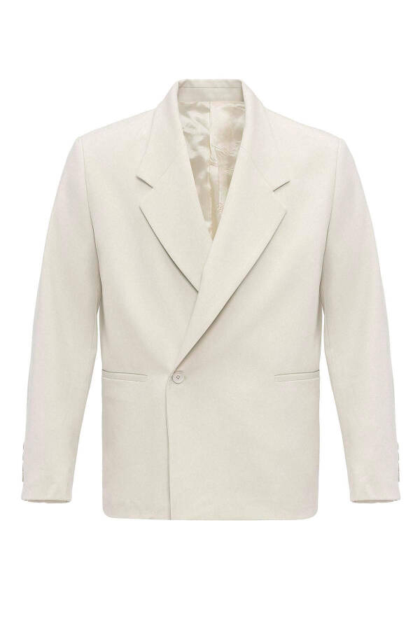 Ekru Kruvaze Kapama Fleto Cepli Erkek Blazer Ceket-Ekru - 14