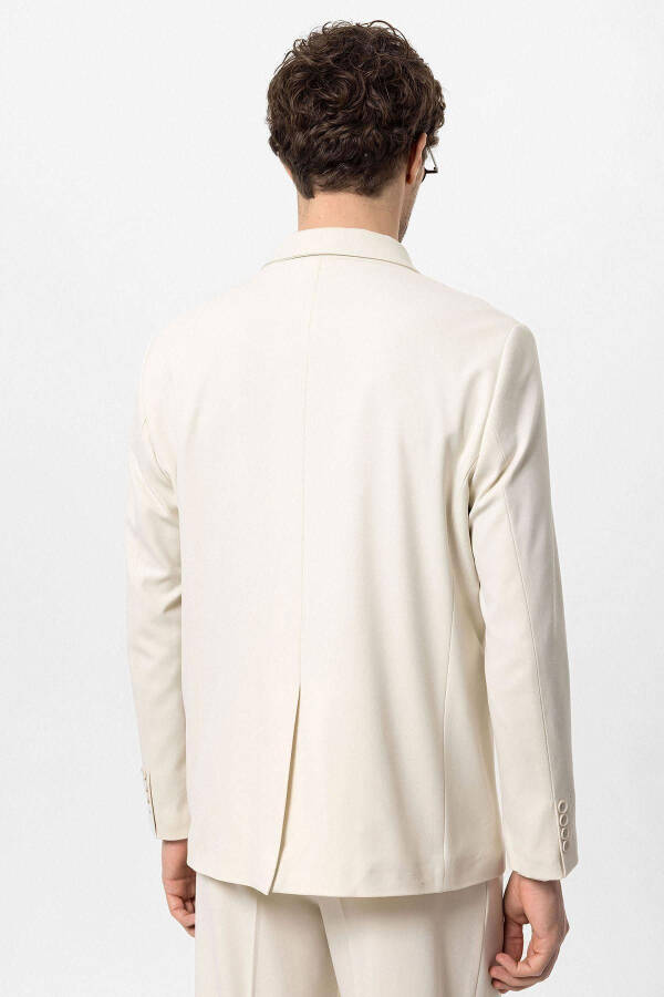 Ekru Kruvaze Kapama Fleto Cepli Erkek Blazer Ceket-Ekru - 6