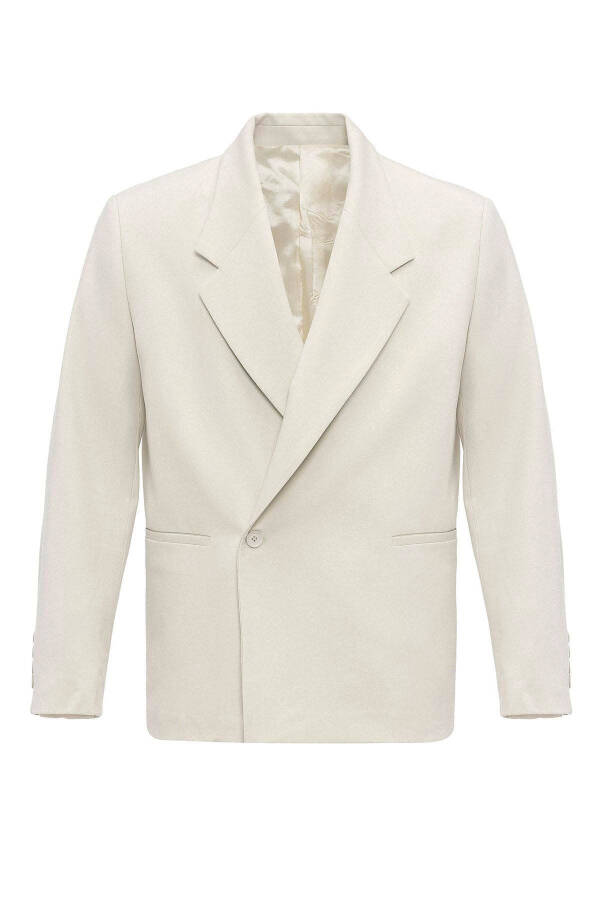 Ekru Kruvaze Kapama Fleto Cepli Erkek Blazer Ceket-Ekru - 7