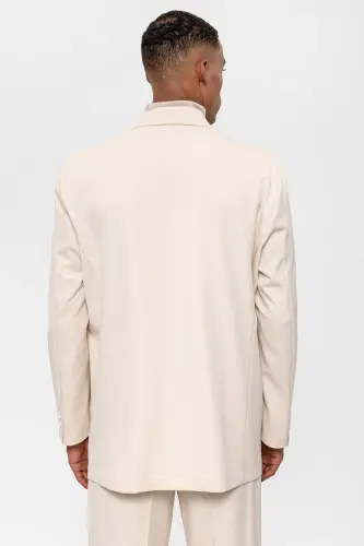 Ekru Kruvaze Kapama Gizli Cep Erkek Blazer Ceket-Ekru - 5
