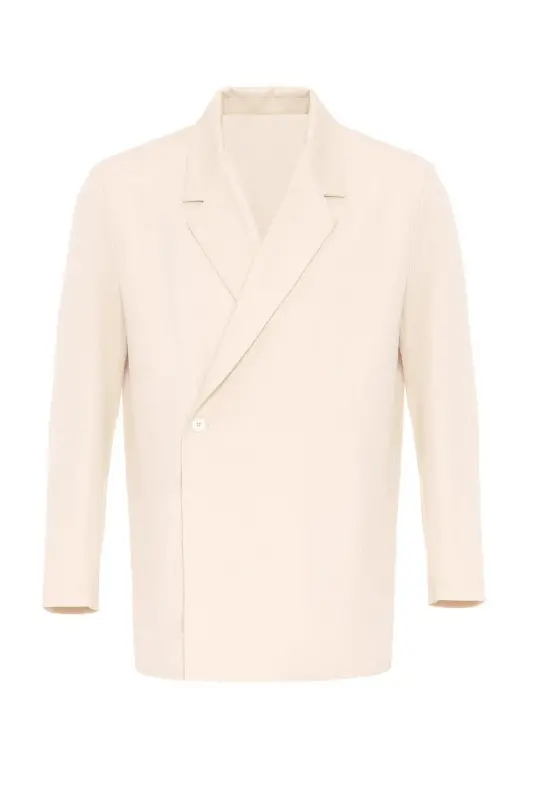 Ekru Kruvaze Kapama Gizli Cep Erkek Blazer Ceket-Ekru - 6