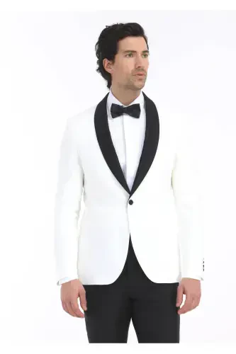 Экру Однотонный Современный Приталенный С Шалевым Воротником Тканый Смокинг Костюм - 4