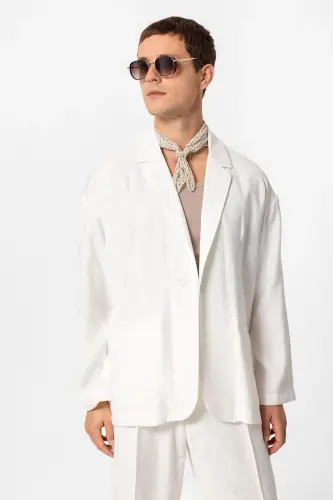 Ekru Oversize Astarsız Erkek Blazer Ceket - Ekru - ANTIOCH (1)