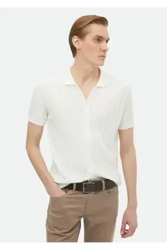 Ekru Polo Yoqali Jakarli Triko - 1