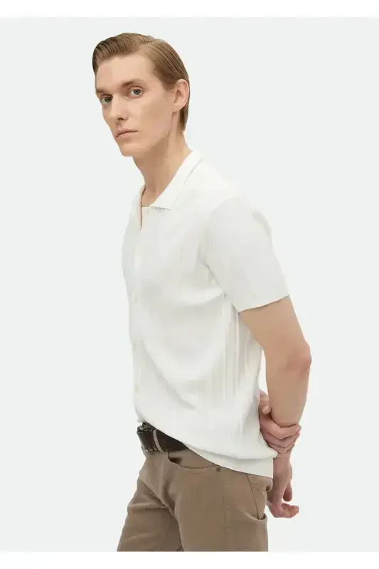 Ekru Polo Yoqali Jakarli Triko - 3