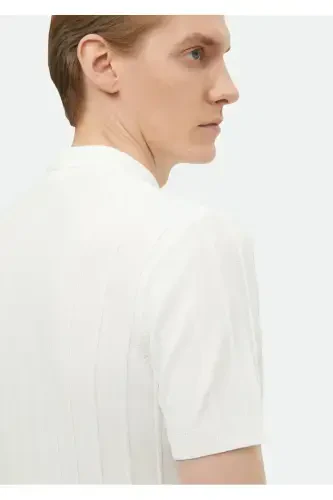 Ekru Polo Yoqali Jakarli Triko - 4