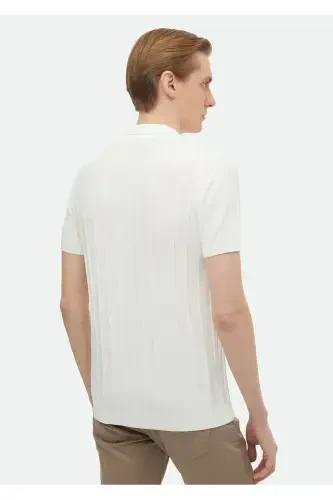 Ekru Polo Yoqali Jakarli Triko - 5